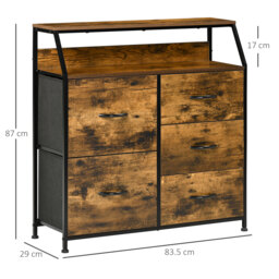 HOMCOM Bedroom Chest of Drawers, Industrial 5 Fabric Drawer Dresser with Open Shelf for Living Room, Rustic Brown - Aosom UK - thumbnail 3