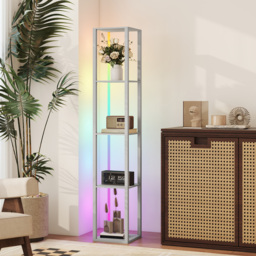 HOMCOM RGB LED Floor Lamp with Shelves, Modern Dimmable Standing Lamp with Remote Control, Adjustable Brightness & Speed for Living Room, Bedroom, Office, Grey - thumbnail 3