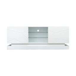 "Modern High Gloss TV Cabinet Stand with Smart LED Lighting, Tempered Glass Shelves, Particle Board Entertainment Centre for 70"" TV, White - Aosom UK" - thumbnail 2