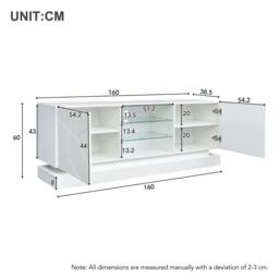 "Modern High Gloss TV Cabinet Stand with Smart LED Lighting, Tempered Glass Shelves, Particle Board Entertainment Centre for 70"" TV, White - Aosom UK" - thumbnail 3