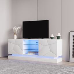 "Modern High Gloss TV Cabinet Stand with Smart LED Lighting, Tempered Glass Shelves, Particle Board Entertainment Centre for 70"" TV, White - Aosom UK" - thumbnail 8
