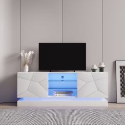 "Modern High Gloss TV Cabinet Stand with Smart LED Lighting, Tempered Glass Shelves, Particle Board Entertainment Centre for 70"" TV, White - Aosom UK" - thumbnail 9