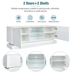 "Modern High Gloss TV Cabinet Stand with Smart LED Lighting, Tempered Glass Shelves, Particle Board Entertainment Centre for 70"" TV, White - Aosom UK" - thumbnail 7