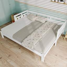 Heart-Shaped Wooden Daybed Frame with Pull-Out Trundle, 3FT Single Sofa Bed for Children Adults, Guest Bed for Bedroom, White - Aosom UK - thumbnail 5