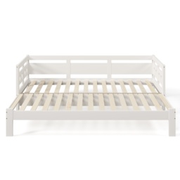 Heart-Shaped Wooden Daybed Frame with Pull-Out Trundle, 3FT Single Sofa Bed for Children Adults, Guest Bed for Bedroom, White - Aosom UK - thumbnail 7