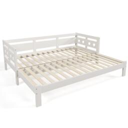 Heart-Shaped Wooden Daybed Frame with Pull-Out Trundle, 3FT Single Sofa Bed for Children Adults, Guest Bed for Bedroom, White - Aosom UK - thumbnail 2