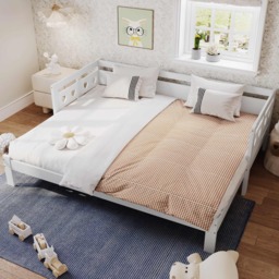 Heart-Shaped Wooden Daybed Frame with Pull-Out Trundle, 3FT Single Sofa Bed for Children Adults, Guest Bed for Bedroom, White - Aosom UK - thumbnail 1