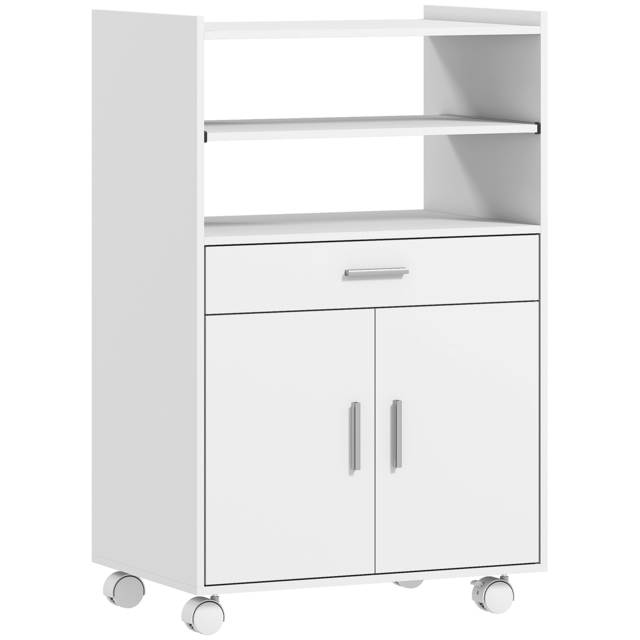 HOMCOM Kitchen Trolley with Wheels, Modern Mobile Microwave Stand with Slide-Out Shelf, Drawer and 2 Doors for Dining Room - image 1