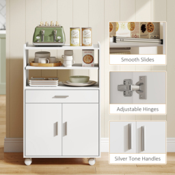 HOMCOM Kitchen Trolley with Wheels, Modern Mobile Microwave Stand with Slide-Out Shelf, Drawer and 2 Doors for Dining Room - thumbnail 7