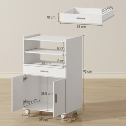HOMCOM Kitchen Trolley with Wheels, Modern Mobile Microwave Stand with Slide-Out Shelf, Drawer and 2 Doors for Dining Room - thumbnail 3
