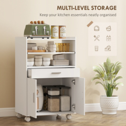 HOMCOM Kitchen Trolley with Wheels, Modern Mobile Microwave Stand with Slide-Out Shelf, Drawer and 2 Doors for Dining Room - thumbnail 4