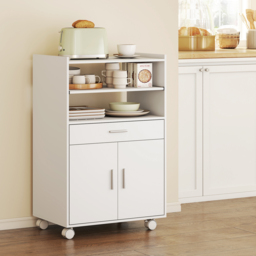 HOMCOM Kitchen Trolley with Wheels, Modern Mobile Microwave Stand with Slide-Out Shelf, Drawer and 2 Doors for Dining Room - thumbnail 8