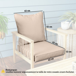 Outsunny Replacement Cushion Set for Patio Chair, Indoor Outdoor Back and Seat Pillow, Beige - thumbnail 3
