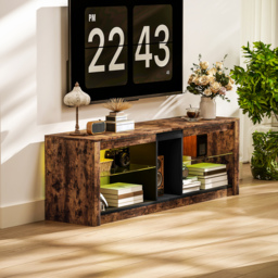 "HOMCOM TV Stand Cabinet with LED Lights and Remote Control for TVs up to 65"", Entertainment Centre with Storage Shelves and Compartment, Rustic Brown" - thumbnail 8