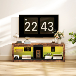 "HOMCOM TV Stand Cabinet with LED Lights and Remote Control for TVs up to 65"", Entertainment Centre with Storage Shelves and Compartment, Rustic Brown" - thumbnail 7