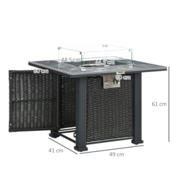 Outsunny Rattan Gas Fire Pit Table, Marble Top Patio Heater w/ Windscreen & Rain Cover, Outdoor Garden Centrepiece - Aosom UK - thumbnail 3