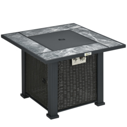 Outsunny Rattan Gas Fire Pit Table, Marble Top Patio Heater w/ Windscreen & Rain Cover, Outdoor Garden Centrepiece - Aosom UK - thumbnail 1