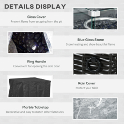Outsunny Rattan Gas Fire Pit Table, Marble Top Patio Heater w/ Windscreen & Rain Cover, Outdoor Garden Centrepiece - Aosom UK - thumbnail 6