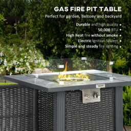 Outsunny Rattan Gas Fire Pit Table, Marble Top Patio Heater w/ Windscreen & Rain Cover, Outdoor Garden Centrepiece - Aosom UK - thumbnail 4