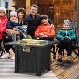 Outsunny Rattan Gas Fire Pit Table, Marble Top Patio Heater w/ Windscreen & Rain Cover, Outdoor Garden Centrepiece - Aosom UK - thumbnail 2