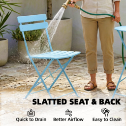 Outsunny Folding Garden Bistro Set, Outdoor Round Bistro Table and Chairs Set 2 with Electrophoresis Metal Frame, Light Blue - thumbnail 7