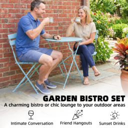 Outsunny Folding Garden Bistro Set, Outdoor Round Bistro Table and Chairs Set 2 with Electrophoresis Metal Frame, Light Blue - thumbnail 5