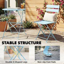 Outsunny Folding Garden Bistro Set, Outdoor Round Bistro Table and Chairs Set 2 with Electrophoresis Metal Frame, Light Blue - thumbnail 8