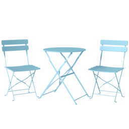 Outsunny Folding Garden Bistro Set, Outdoor Round Bistro Table and Chairs Set 2 with Electrophoresis Metal Frame, Light Blue - thumbnail 1