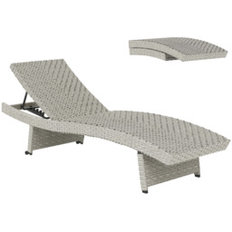 Outsunny Outdoor PE Rattan Sun Lounger, Folding Wicker Garden Lounger Recliner with 4-Level Adjustable Backrest, Rolling Sunbed Lounge Chair with Wheels, Non-Slip Legs for Balcony, Beach, Grey - thumbnail 1