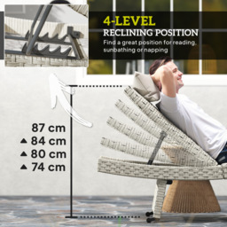 Outsunny Outdoor PE Rattan Sun Lounger, Folding Wicker Garden Lounger Recliner with 4-Level Adjustable Backrest, Rolling Sunbed Lounge Chair with Wheels, Non-Slip Legs for Balcony, Beach, Grey - thumbnail 5
