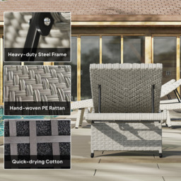 Outsunny Outdoor PE Rattan Sun Lounger, Folding Wicker Garden Lounger Recliner with 4-Level Adjustable Backrest, Rolling Sunbed Lounge Chair with Wheels, Non-Slip Legs for Balcony, Beach, Grey - thumbnail 8