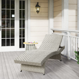 Outsunny Outdoor PE Rattan Sun Lounger, Folding Wicker Garden Lounger Recliner with 4-Level Adjustable Backrest, Rolling Sunbed Lounge Chair with Wheels, Non-Slip Legs for Balcony, Beach, Grey - thumbnail 9