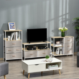 HOMCOM Storage Dresser with 3 Fabric Drawers & 2 Display Shelves, Chest of Drawers for Living Room, Bedroom, Hallway, Beige - Aosom UK - thumbnail 7