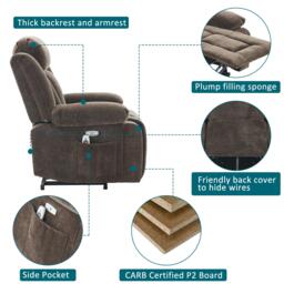 Electric Power Lift Recliner Armchair with Massage and Lumbar Heating, Sofa with Cup Holders & Side Pocket, 95L x 94W x 107H cm, Brown - Aosom UK - thumbnail 5