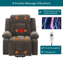 Electric Power Lift Recliner Armchair with Massage and Lumbar Heating, Sofa with Cup Holders & Side Pocket, 95L x 94W x 107H cm, Brown - Aosom UK - thumbnail 6