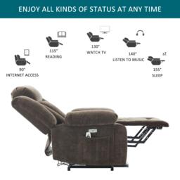 Electric Power Lift Recliner Armchair with Massage and Lumbar Heating, Sofa with Cup Holders & Side Pocket, 95L x 94W x 107H cm, Brown - Aosom UK - thumbnail 9