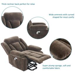 Electric Power Lift Recliner Armchair with Massage and Lumbar Heating, Sofa with Cup Holders & Side Pocket, 95L x 94W x 107H cm, Brown - Aosom UK - thumbnail 4