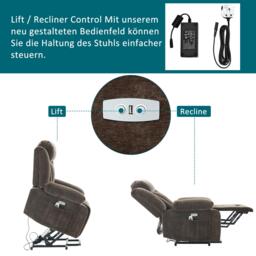 Electric Power Lift Recliner Armchair with Massage and Lumbar Heating, Sofa with Cup Holders & Side Pocket, 95L x 94W x 107H cm, Brown - Aosom UK - thumbnail 7