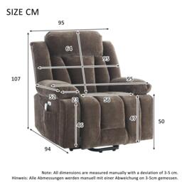 Electric Power Lift Recliner Armchair with Massage and Lumbar Heating, Sofa with Cup Holders & Side Pocket, 95L x 94W x 107H cm, Brown - Aosom UK - thumbnail 3