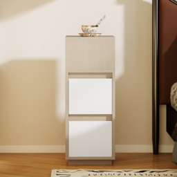 HOMCOM Slim Bedside Table, Narrow Bedside Cabinet with Open Shelf and 2 Drawers for Bedroom, Living Room, Natural Wood Finish - thumbnail 9