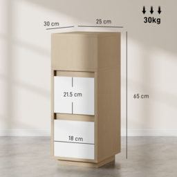 HOMCOM Slim Bedside Table, Narrow Bedside Cabinet with Open Shelf and 2 Drawers for Bedroom, Living Room, Natural Wood Finish - thumbnail 3