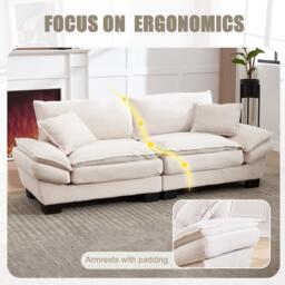 Oversized Cloud Sofa with Ergonomic High-Resilience Foam & 2 Lumbar Cushions, Modular Couch for 2 People, 224L x 81W x 81H cm, Beige - Aosom UK - thumbnail 4