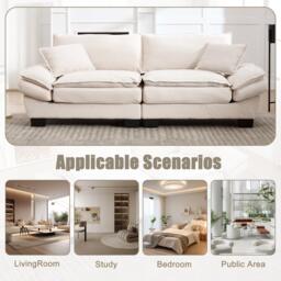 Oversized Cloud Sofa with Ergonomic High-Resilience Foam & 2 Lumbar Cushions, Modular Couch for 2 People, 224L x 81W x 81H cm, Beige - Aosom UK - thumbnail 6