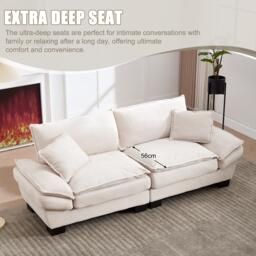 Oversized Cloud Sofa with Ergonomic High-Resilience Foam & 2 Lumbar Cushions, Modular Couch for 2 People, 224L x 81W x 81H cm, Beige - Aosom UK - thumbnail 5