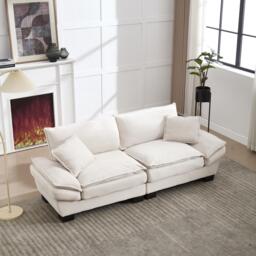Oversized Cloud Sofa with Ergonomic High-Resilience Foam & 2 Lumbar Cushions, Modular Couch for 2 People, 224L x 81W x 81H cm, Beige - Aosom UK - thumbnail 9