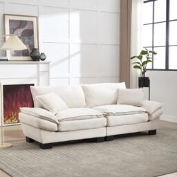 Oversized Cloud Sofa with Ergonomic High-Resilience Foam & 2 Lumbar Cushions, Modular Couch for 2 People, 224L x 81W x 81H cm, Beige - Aosom UK - thumbnail 1