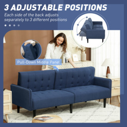 HOMCOM Upholstered Click Clack Sofa Bed, Linen-Feel 3 Seater Sofa Bed with Storage and Cupholders, Dark Blue - thumbnail 6