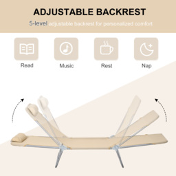 Outsunny Set of Two Steel Frame Sun Loungers, with Reclining Backs - Brown - Aosom UK - thumbnail 4