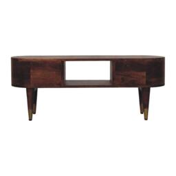 Solid Mango Wood Open-Slot Media Unit with Hand-Finished Detailing, TV Unit with Smooth-Gliding Drawers, 30L x 100W x 40H cm, Brown - Aosom UK - thumbnail 9