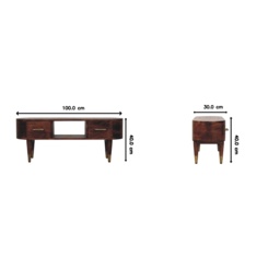 Solid Mango Wood Open-Slot Media Unit with Hand-Finished Detailing, TV Unit with Smooth-Gliding Drawers, 30L x 100W x 40H cm, Brown - Aosom UK - thumbnail 3